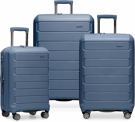 Traveler's Choice Pagosa Indestructible Hardshell Expandable Spinner Luggage, Slate Blue, 3-Piece Set (22/26/30)
