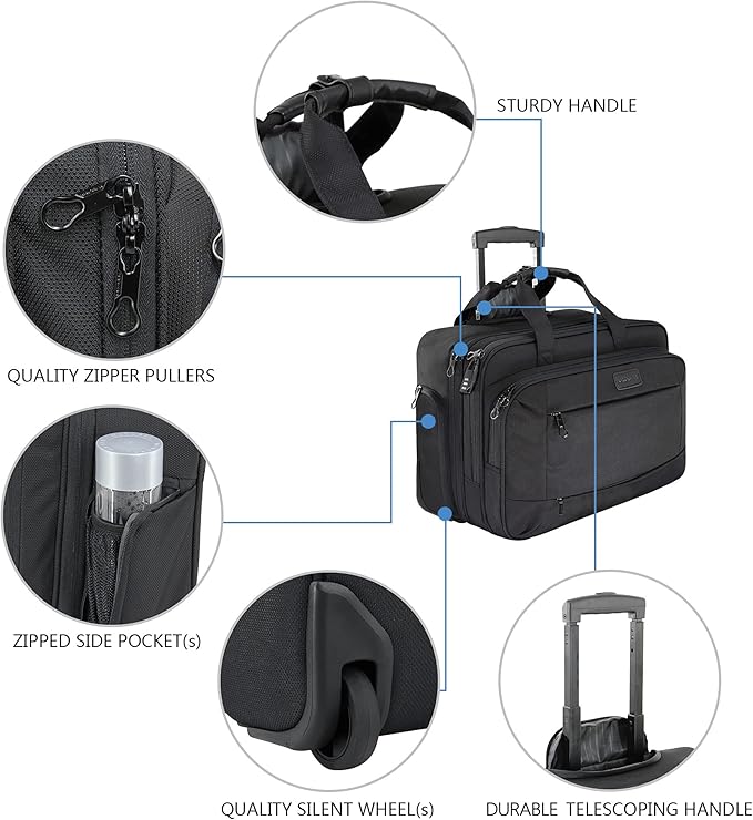 KROSER Rolling Laptop Bag for Men Women, Rolling Laptop Wheeled Briefcase for Business Fits Up to 17.3 Inch Laptop, Water-Repellent Wheeled Computer Bag Roller Case with RFID Pockets for Travel