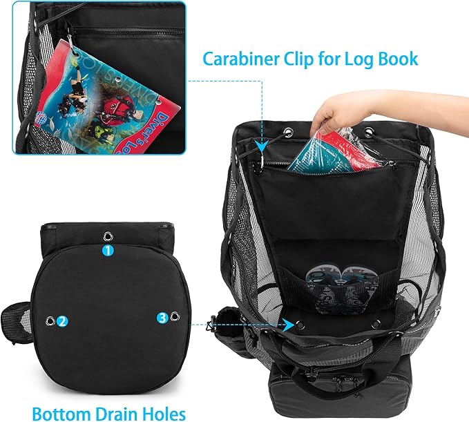 Fasrom Mesh Scuba Diving Bag, XL Snorkeling Gear Backpack for Mask, Fins and Wetsuit (Empty Bag Only, Patent Design)