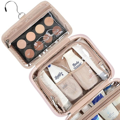 NISHEL Travel Toiletry Bag for Women, Makeup Essentials Organizer, Hanging Case for Accessories, Cosmetics, Medium Size, Pink