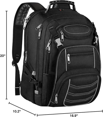 18.4 Laptop Backpack for Men, 60L Extra Large Gaming Laptops Backpack with USB Charger Port,TSA Friendly Flight Approved RFID Anti-Theft Pocket Heavy Duty Computer Bag Backbag,21.2*15.5*11.5 inch Grey