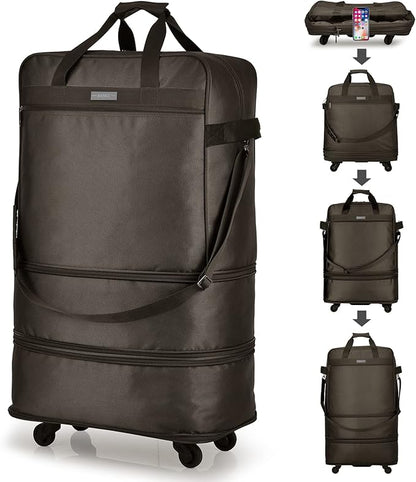 Hanke Suitcases with Wheels Expandable Foldable Luggage Bag Suitcase Collapsible Rolling Travel Bag Duffel Bag for Men Women Lightweight Suitcases without Telescoping Handle, Coffee
