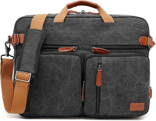 CoolBELL 15.6Inches Convertible Backpack Messenger Shoulder bag Laptop Case Handbag Business Briefcase Multi-functional Travel Rucksack Fits 15.6 Inch Laptop For Men/Women (Cancas Black)