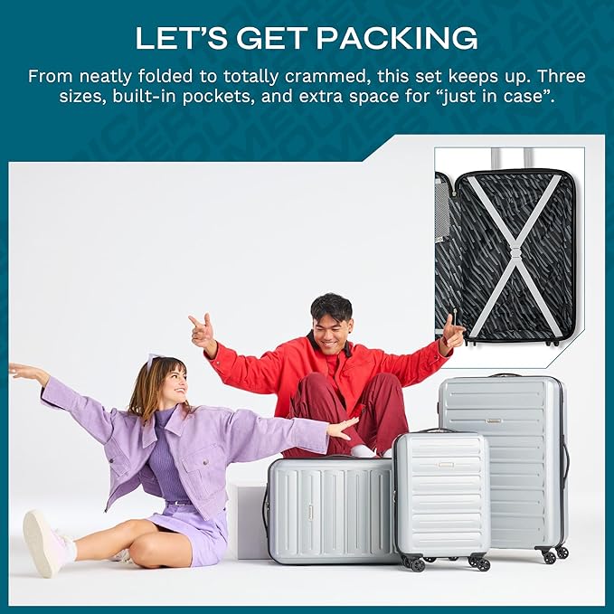 American Tourister Westridge Hardshell Luggage Set - 3 Piece Set - 20" Carry-On, 24” & 28” Checked Luggage Set with Spinner Wheels - Expandable Hard Suitcases for Travel - Hard ABS Shell - Coral