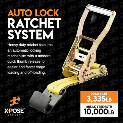 Ratchet Straps Heavy Duty 2" x 15' – 10,000 lbs Break Strength Tie Down Straps with Flat Hooks, Ratcheting Cargo Straps for Truck, Trailer, Kayak, Motorcycle & Moving – 10 Pack