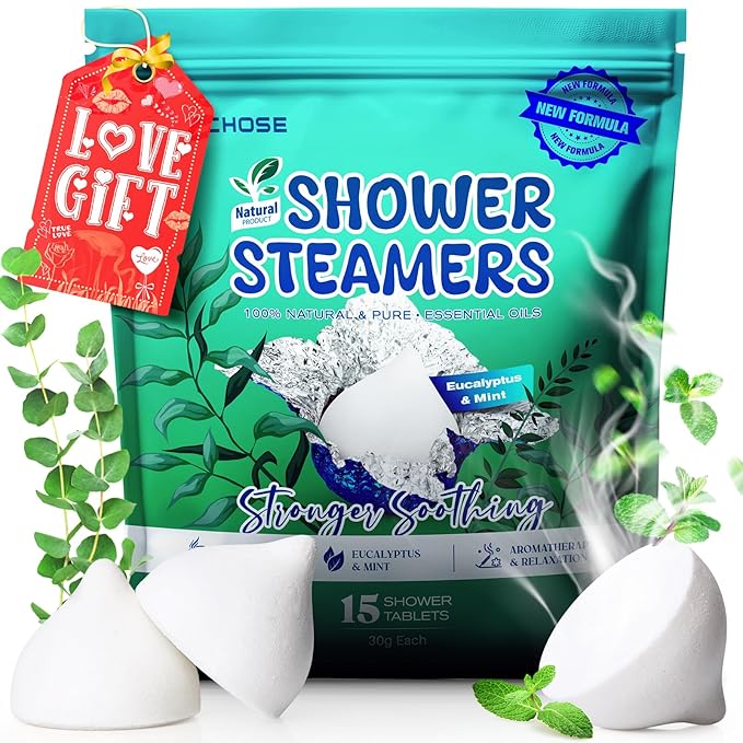 POPCHOSE Shower Steamers Aromatherapy - Christmas Stocking Stuffers for Women & Men, Eucalyptus for Shower with Natural Essential Oils, Home SPA & Self Care Relaxation, Quick Relief Nasal Congestion