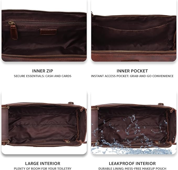 LEATHER VILLAGE Premium Leather Travel Toiletry Bag - Water-Resistant Dopp Kit for Toiletries, Large Shaving Bag & Bathroom Organizer - Gift for Men & Women - Cherry Brown