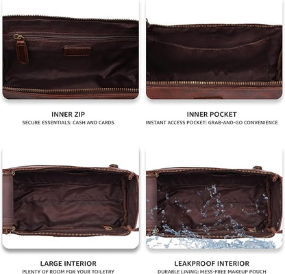 LEATHER VILLAGE Premium Leather Travel Toiletry Bag - Water-Resistant Dopp Kit for Toiletries, Large Shaving Bag & Bathroom Organizer - Gift for Men & Women - Cherry Brown