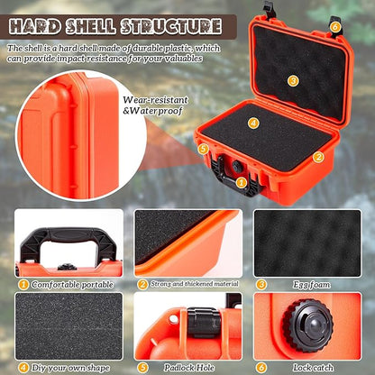 1 Pcs 14.3 x 11.4 x 4.5 Inch Waterproof Hard Case with DIY Customizable Foam Insert Portable Protective Case with Knife for Camera Drones Equipments Tools Test Instruments (Reddish Orange)