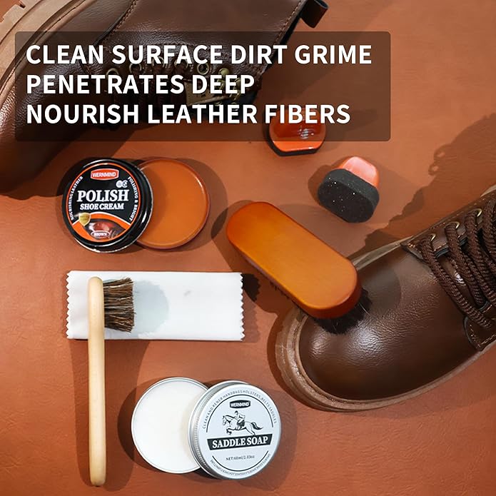 Black Brown Shoe Polish Kit Saddle Soap Mink Oil Leather Boot Shoe Shine Kit Conditioner Cream Wax Care Clearner Set