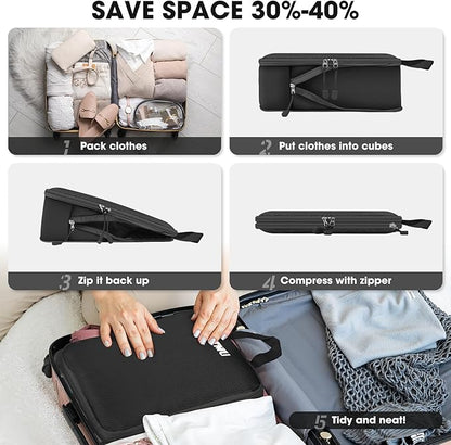 8 Set Compression Packing Cubes for Travel, Expandable Compression Cubes for Suitcases, Lightweight Suitcase Organizer with Shoes & Laundry Bags, Travel Accessories for Men Women