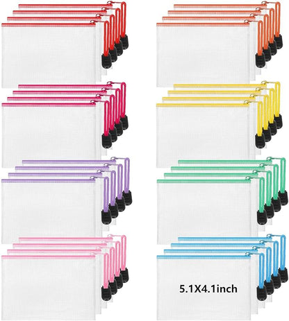 Jetec 32 Pcs Mesh Zipper Bags Toy Storage Bikini Organizer Bag Bolsas Para Guardar Trajes De Bano Waterproof Zipper Reusable Pouch Puzzle Multipurpose for Storage Office(Stylish Color,5.1 x 4.1 Inch)