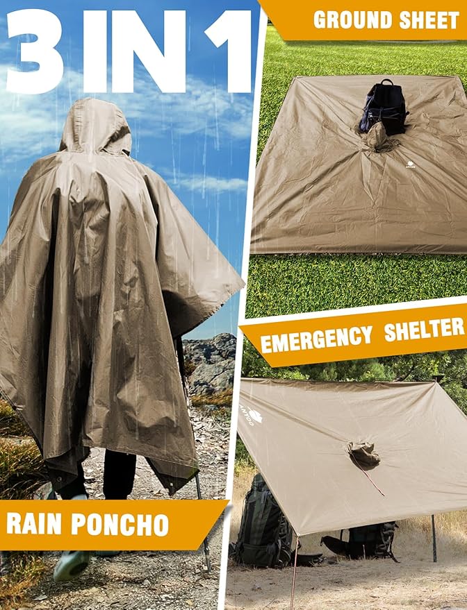 ANYOO Hooded Rain Poncho for Adults Waterproof Lightweight Rain Coat for Men Women Reusable Rain Jacket for Emergency Outdoor