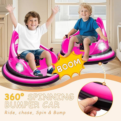 12V Electric Ride On Bumper Car for Kids, Bumper Car for Toddlers 3+ W/Remote Control, LED Lights & 360 Degree Spin, Bluetooth, Anti-Collision Padding Five-Point Safety Belt (Rose Red)