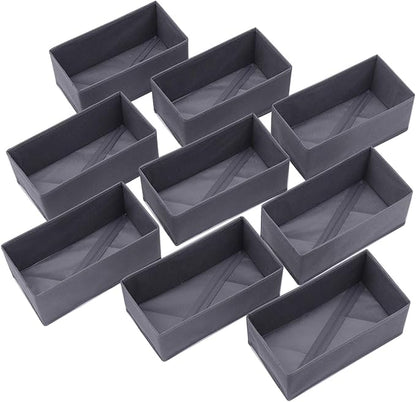 DIOMMELL 9 Pack Foldable Cloth Storage Box Closet Dresser Drawer Organizer Fabric Baskets Bins Containers Divider for Clothes Underwear Bras Socks Lingerie Clothing, Dark Grey 090