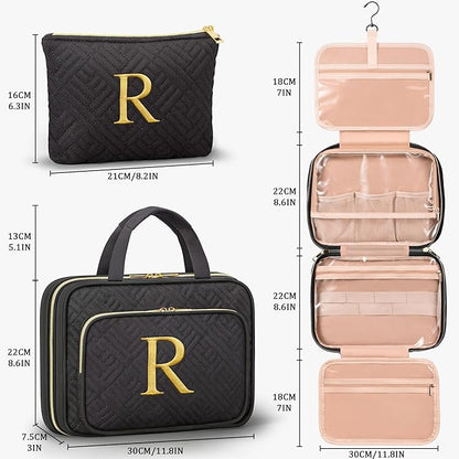 Personalized Gifts for Women, Initial Toiletry Bag Hanging Travel Organizer & Makeup Cosmetic Bag with Embroidery Letter Teacher Appreciation Gift Birthday Christmas Gifts for Mom Wife Friend Sister