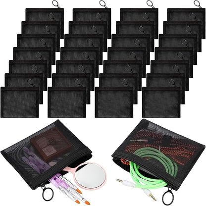 Jexine 30 Pieces Mini Zipper Mesh Bags Nylon Small Zipper Pouch Mini Pouch Portable Beauty Purse Mesh Coin Purse for Travel Home Keychain Holder Makeup Cosmetic Storage(5 x 4 Inches,Black)