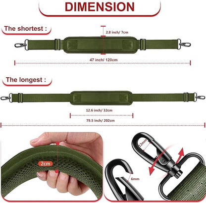 ZINZ 79.5" Universal Strap with Ultra-Thick Fixed Breathable Pad - Adjustable Heavy-Duty Shoulder Strap for Laptop, Crossbody, Luggage, Gym, Camera Bag and More,Army Green