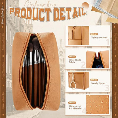 Chunful 24 Pcs Preppy Makeup Bag PU Leather Cosmetic Bag Bulk Makeup Plain Pouch Waterproof Toiletry Purse for Women Traveling Preppy Pencil Case Travel Purse Cosmetic (Brown Series)