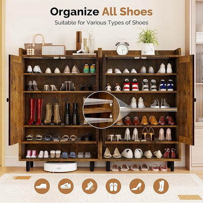 Entrance Shoe Cabinet with Doors,6-Tier Farmhouse Shoe Storage Organizer with Adjustable Shelves Holds 18-24 Pairs and Metal Legs, Entry Organizer Entryway, Living Room (Rustic Brwon)