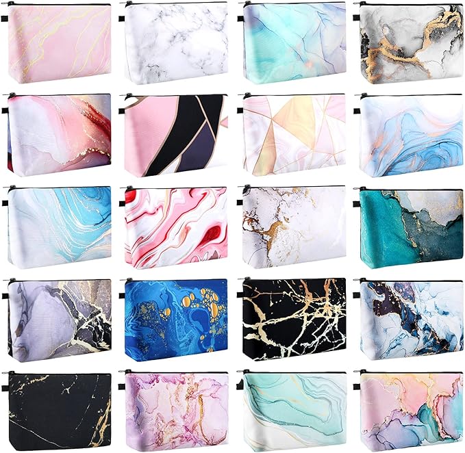 Dunzy 20 Pcs Makeup Bags Bulk Graduation Gift Cosmetic Bag Makeup with Zipper Pouch Waterproof Portable Travel Toiletry for Women Teacher Birthday Thanksgiving Christmas Gifts(Marble)