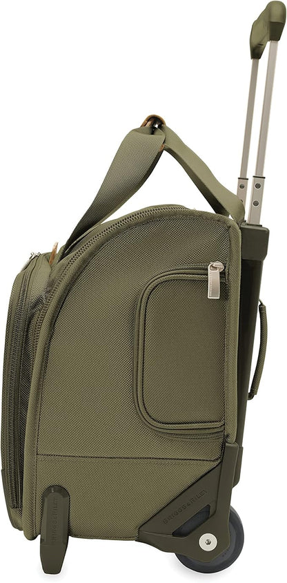 Briggs & Riley 2-Wheel Cabin Bag - Carry On Luggage for Travel, Suitcases with Wheels, Softside Rolling Bag for Men & Women, Interlocking Handle, Self-Repairing Zipper - Baseline Collection, Olive