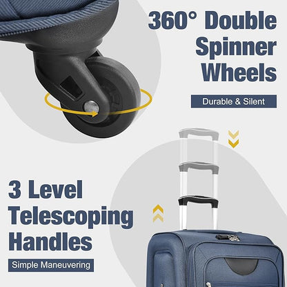 Merax Softside Luggage Set, Travel Suitcase Expandable Lightweight, 3 Piece Luggage Sets with Duffel Bag 22" 26" 30" Suitcase with TSA Lock Spinner Wheels,Deep Blue