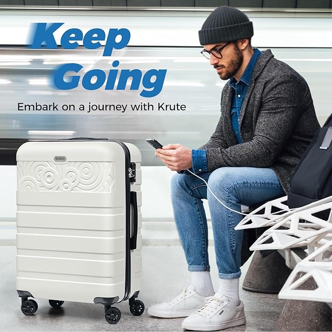 Krute Checked Luggage 24 Inch Suitcases with WheelsLightweight PC ABS TSA Lock Hard Side Travel Suitcase