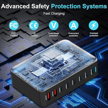 500W USB C Fast Charger Block, 8 Port USB Charging Station, GaN Ⅲ Pro Double 100W PD PPS Port Fast Charging Station for Multiple Devices,Laptop Wall Charger Compatible with MacBook, iPhone 17,iPad etc