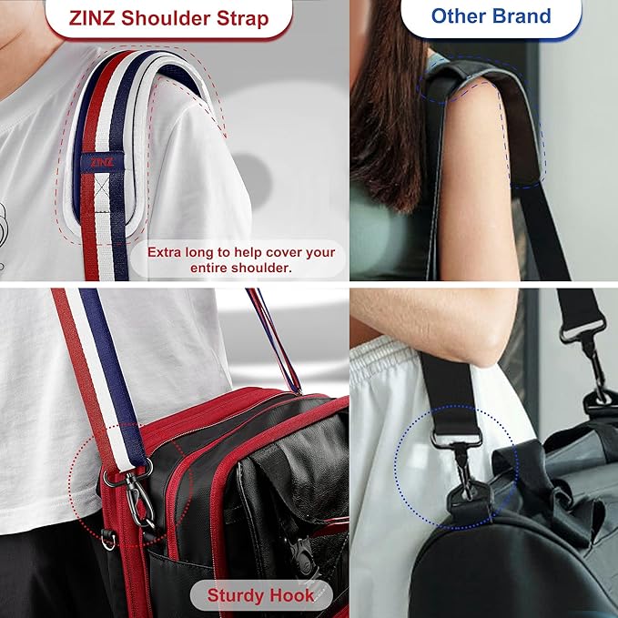 ZINZ 60" Universal Strap with Ultra-Thick Fixed Breathable Pad - Adjustable Heavy-Duty Shoulder Strap for Laptop, Crossbody, Luggage, Gym, Camera Bag and More - TW01B05