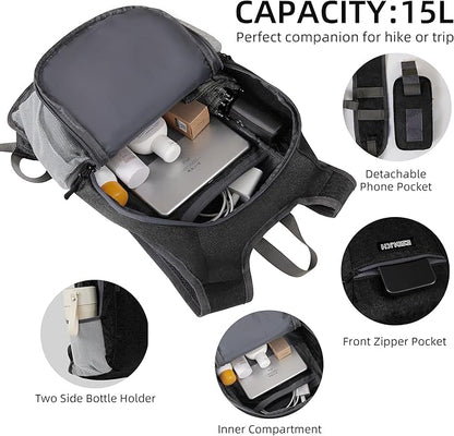 Small Hiking Backpack with Detachable Front Phone Holder, Foldable Packable Back pack with Chest and Waist Strap, Lightweight Daypack for Women Men (Black, 15L)