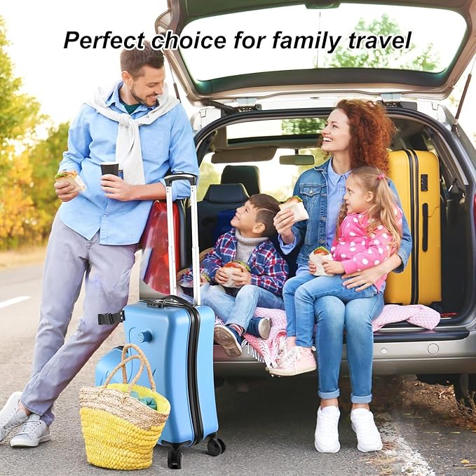 24 Inch Ride On Kids Suitcase with Wheels, Ride on Luggage with Pedal, Hardshell Kids Suitcase Adjustable Safe Harness, ABS+PC, Up To 100 Lbs, Blue