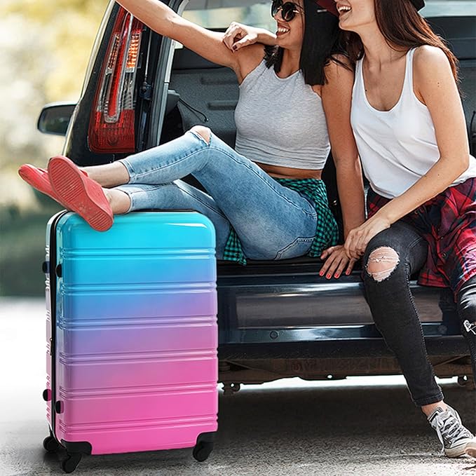 Hardshell Luggage Sets 3 Piece Gradient Color Expandable Suitcase with Spinner Wheels and TSA Lock