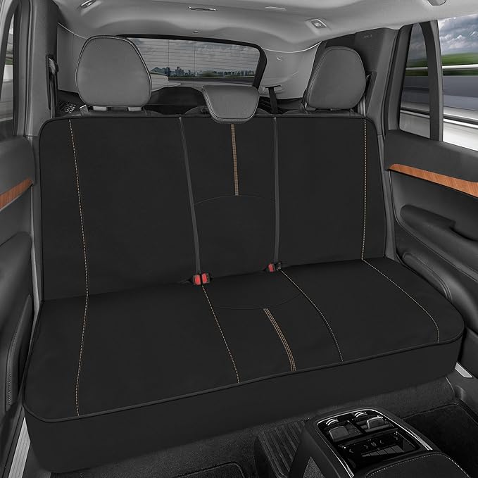 Motor Trend SpillGuard Waterproof Rear Bench Car Seat Cover, Beige Stitching – Split Bench Rear Seat Protector with Neoprene Padding, Back Seat Cover for Kids & Dogs, Car Interior Covers
