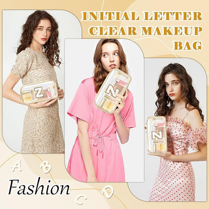 Personalized Initial Letter Clear Makeup Bag,Preppy Small Nylon&PVC Cosmetic Zipper Bag with Chenille Letter,Portable Beach Travel Skincare Toiletry Bag,Trendy Monogram Gift for Teen Girls Women,Z