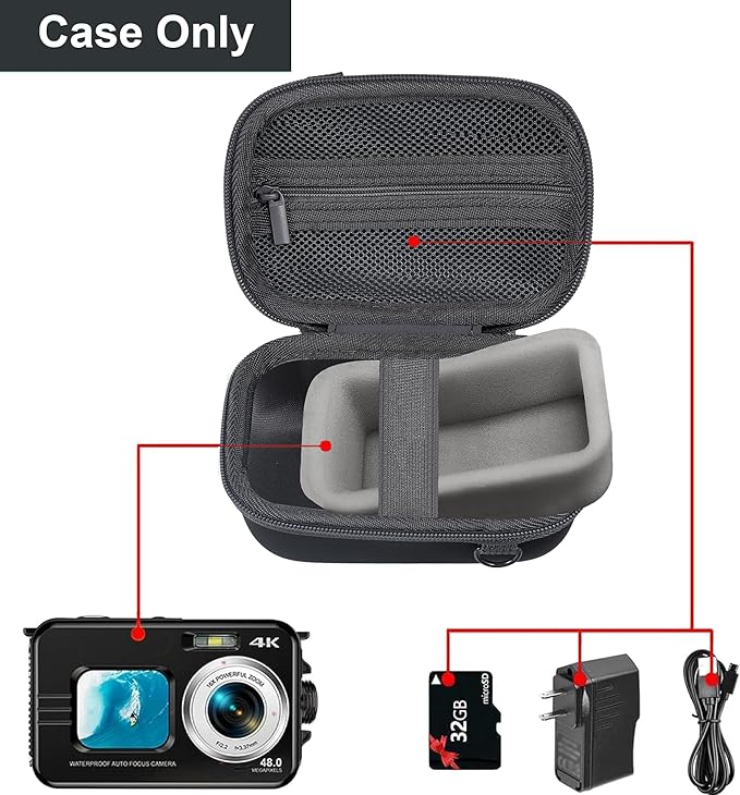 Leayjeen Waterproof Digital Camera Case Compatible with YISENCE/HICSHON/Trsunow/EUXOR/Yiffecal/ZNIARAKL10FT 30MP FHD 1080P Waterproof Camera,Fill Light Underwater Camera for Snorkeling- Black(Case)
