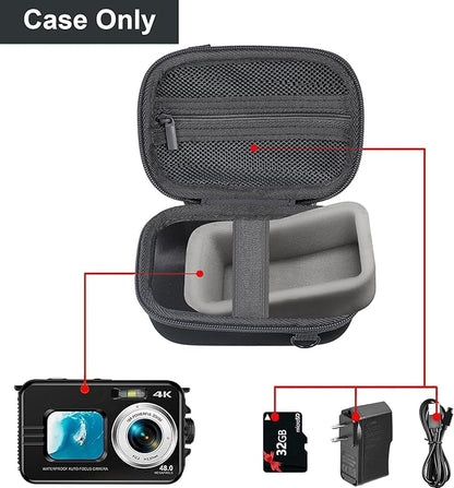 Leayjeen Waterproof Digital Camera Case Compatible with YISENCE/HICSHON/Trsunow/EUXOR/Yiffecal/ZNIARAKL10FT 30MP FHD 1080P Waterproof Camera,Fill Light Underwater Camera for Snorkeling- Black(Case)