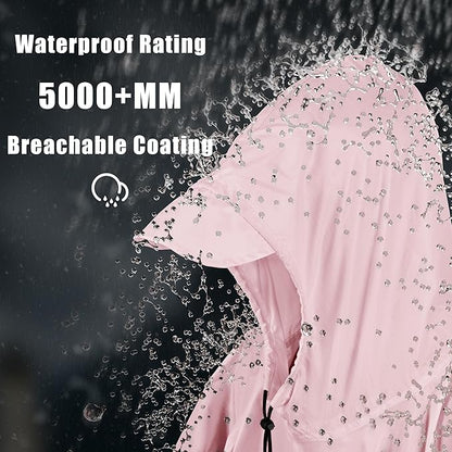 Coralrain Hooded Rain Poncho Lightweight Waterproof Unisex Raincoat Jacket with Pocket for Men Women Adult