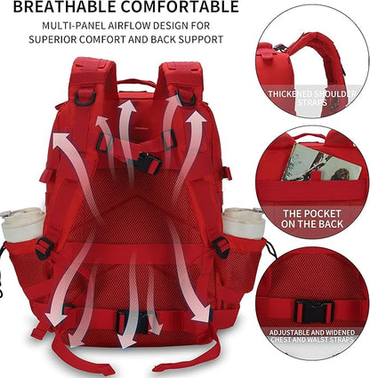 Sparklekle Military Tactical Backpack 45L 3 Day Assault Pack Waterproof Molle Hiking Rucksack for Men&Women (Red)