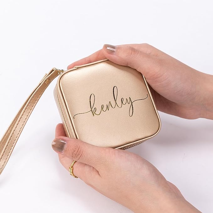 Angelina's Palace Personalized Jewelry Case with Name Engraved,Custom Leather Travel Jewelry Organizer Box for Rings,Earrings,Necklaces,Birthday Bridesmaid Gift For Women