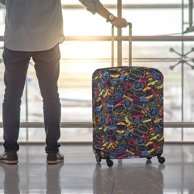 Explore Land Travel Luggage Cover Suitcase Protector Fits 23-26 Inch Case (Stamp, M)