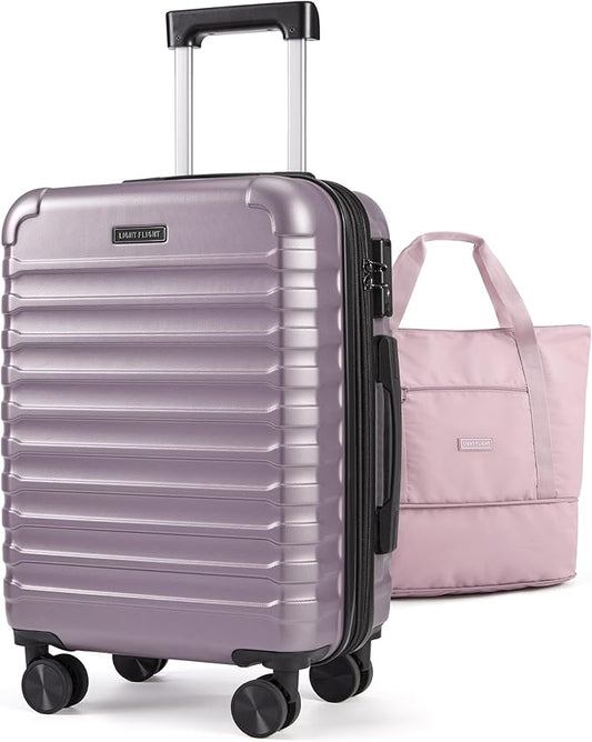 LIGHT FLIGHT Luggage Sets, Carry On Luggage 22x14x9 Airline Approved, Carry On Travel Bag Suitcases with Wheels, Expandable Hardside Lightweight Rolling with TSA Lock 2-Piece Set (DB/20),Rose Purple