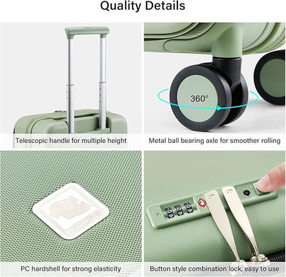 Hanke Hardside Expandable Checked Luggage, 24 Inch Top Opening Trunk Luggages with Spinner Wheels, All-PC Hard Shell Suitcase, Lightweight TSA Checked-Medium(Bamboo Green, 83L)