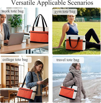 Puffer Tote Bag for Women, Work Bag with Cup Holder, Teacher Bag with Compartments, Quilted Tote Bag with Zipper for Travel