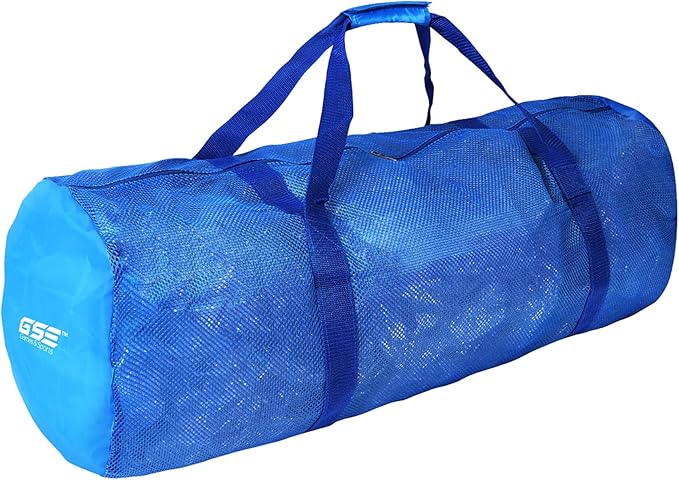 Blue Heavy-Duty Large Mesh Sports Duffle Bag, Dry Bag, Diving Equipment Scuba Bag with Zipper. Great for Gym Workout, Sport Balls Storage, Scuba Gear, Snorkeling, Water Sports and Travel