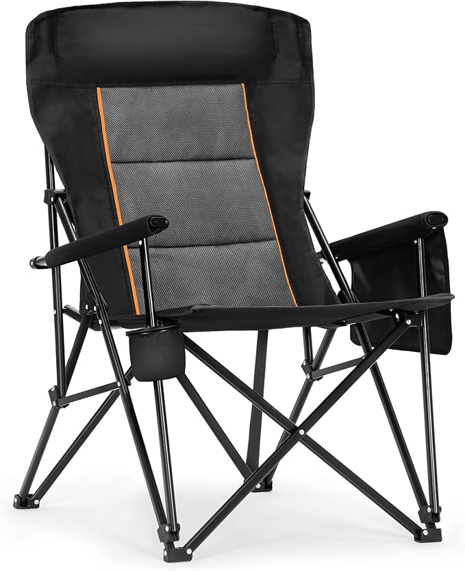 ALPHA CAMP Heavy Duty High Back Camping Chairs with Cup Holder Oversized Folding Chair Outdoor Chair with Headrest,Lawn with Side Pocket for Lawn, Sports and Fishing, 500lbs