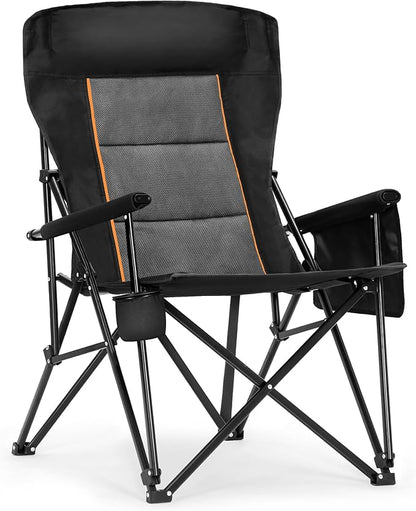 ALPHA CAMP Heavy Duty High Back Camping Chairs with Cup Holder Oversized Folding Chair Outdoor Chair with Headrest,Lawn with Side Pocket for Lawn, Sports and Fishing, 500lbs