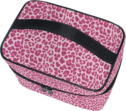 Makeup Bag, Pink Leopard Travel Makeup Organizer Bag Cosmetic Cases Toiletry Bags for Girl Women Ladies