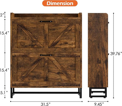 Betterhood Entryway Shoe Cabinet with 2 Flip Drawers, Slim Shoe Rack Cabinet, Freestanding Hidden Shoe Organizer Cabinet with Metal Legs, Shoe Cabniet for Entryway with Storage, Hallway, Foyer, Brown