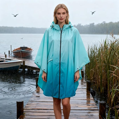 Hooded Rain Ponchos for Adult - Rain Coat and Rain Jacket with Waterproof Pocket and Zipper
